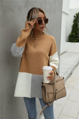 BEAUTIFUL I AM Color Block Round Neck Dropped Shoulder Sweater