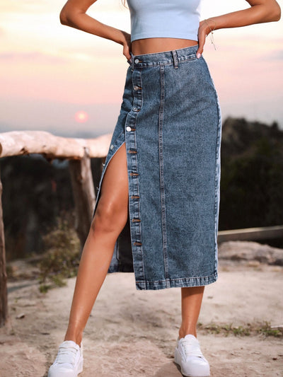 BEAUTIFUL I AM Button Down Denim Skirt