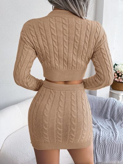 BEAUTIFUL I AM Cable-Knit Round Neck Top and Dress Skirt Sweater Set