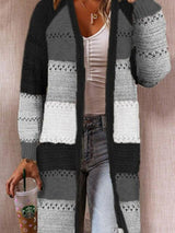 BEAUTIFUL I AM Color Block Open Front Openwork Cardigan