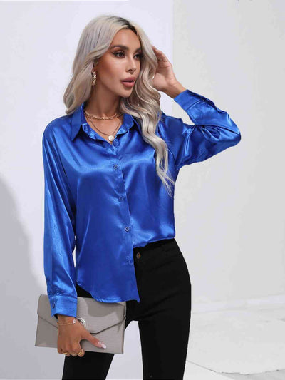 BEAUTIFUL I AM Collared Neck Buttoned Long Sleeve Shirt