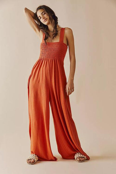 BEAUTIFUL I AM Smocked Wide Strap Pants Jumpsuit