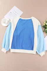 BEAUTIFUL I AM Round Neck Dropped Shoulder Color Block Sweatshirt