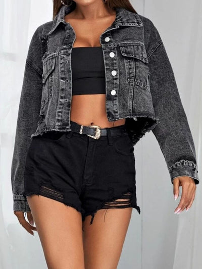 BEAUTIFUL I AM Collared Neck Dropped Shoulder Button-Down Denim Jacket