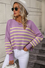 BEAUTIFUL I AM Striped Dropped Shoulder Round Neck Pullover Sweater