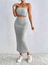 BEAUTIFUL I AM Ribbed Tube Top & Midi Skirt Dress Set