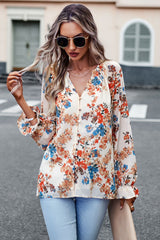 BEAUTIFUL I AM Floral Print Flounce Sleeve Blouse Shirt