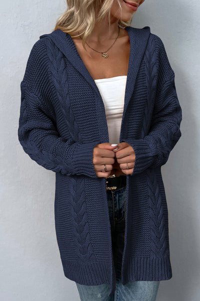 BEAUTIFUL I AM Cable-Knit Dropped Shoulder Hooded Cardigan