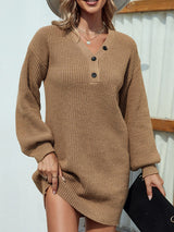 BEAUTIFUL I AM Buttoned V-Neck Sweater Dress