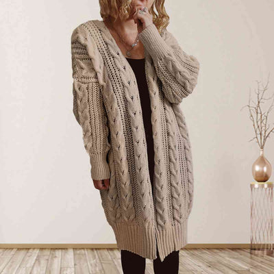 BEAUTIFUL I AM Cable-Knit Open Front Dropped Shoulder Cardigan