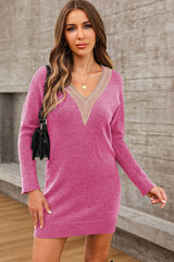 BEAUTIFUL I AM V-Neck Long Sleeve Mini Sweater Dress