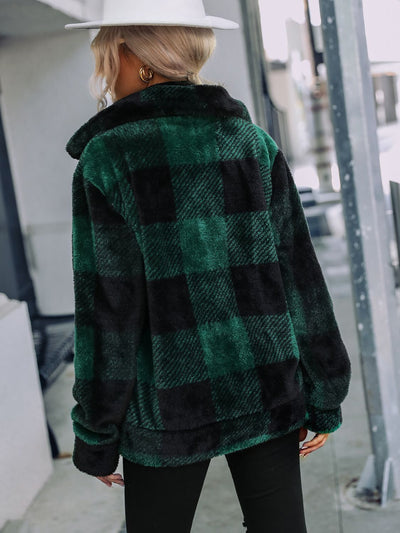 BEAUTIFUL I AM Plaid Zip-Up Collared Jacket