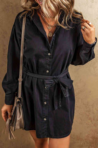 BEAUTIFUL I AM Button Up Collared Neck Denim Dress