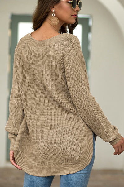 BEAUTIFUL I AM Round Neck Ribbed Knit Top Shirt