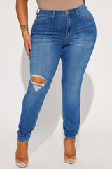 BEAUTIFUL I AM Distressed Buttoned Jeans with Pockets