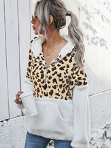 BEAUTIFUL I AM Leopard Half-Zip Dropped Shoulder Hoodie