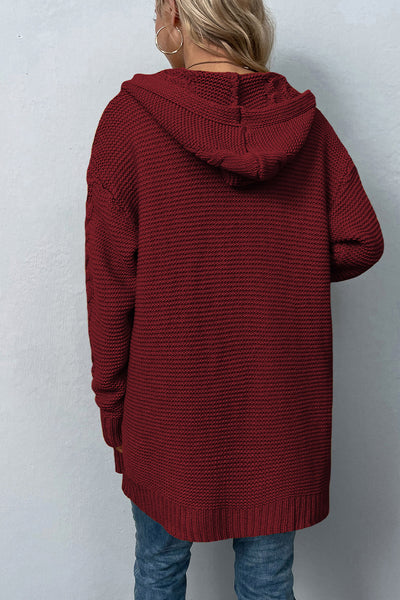 BEAUTIFUL I AM Cable-Knit Dropped Shoulder Hooded Cardigan