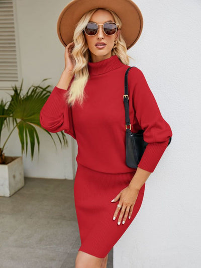 BEAUTIFUL I AM Turtle Neck Long Sleeve Ribbed Sweater Dress