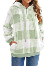 BEAUTIFUL I AM Plaid Half Zip Drawstring Hoodie