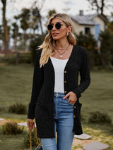 BEAUTIFUL I AM Ribbed Button-UP Cardigan with Pockets