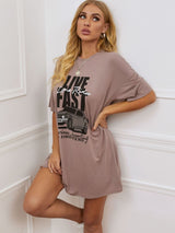 BEAUTIFUL I AM Printed Round Neck Half Sleeve T-Shirt Dress