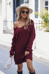 BEAUTIFUL I AM V-Neck Rib-Knit Sweater Dress