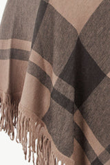 BEAUTIFUL I AM Plaid Turtleneck Fringe Hem Poncho