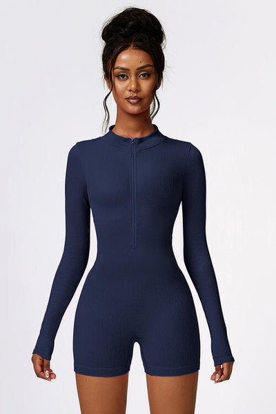 BEAUTIFUL I AM Half Zip Long Sleeve Active Wear Romper