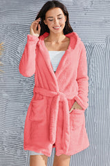 BEAUTIFUL I AM Fuzzy Tied Pocketed Hooded Lounge Robe