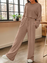 BEAUTIFUL I AM Ribbed Round Neck Top and Drawstring Pants Set