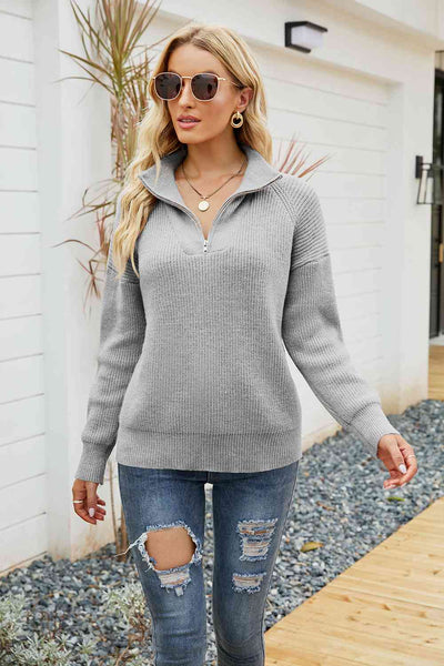 BEAUTIFUL I AM Quarter-Zip Collared Neck Sweater