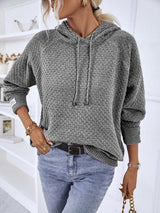 BEAUTIFUL I AM Texture Drawstring Long Sleeve Hooded Sweater