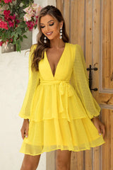 BEAUTIFUL I AM Tie Waist Balloon Sleeve Layered Dress