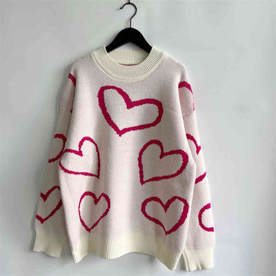 BEAUTIFUL I AM Heart Pattern Long Sleeve Sweater