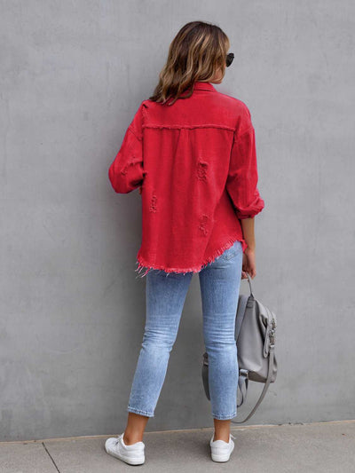 BEAUTIFUL I AM Distressed Drop Shoulder Denim Jacket