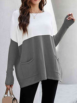 BEAUTIFUL I AM Two Tone Pullover Sweater with Pockets