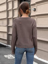 BEAUTIFUL I AM Cutout Round Neck Long Sleeve Sweater