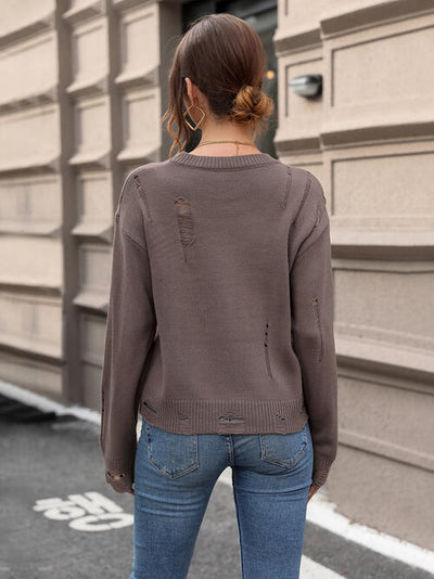 BEAUTIFUL I AM Cutout Round Neck Long Sleeve Sweater