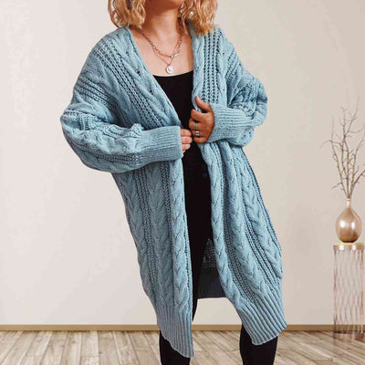 BEAUTIFUL I AM Cable-Knit Open Front Dropped Shoulder Cardigan