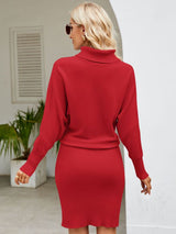 BEAUTIFUL I AM Turtle Neck Long Sleeve Ribbed Sweater Dress