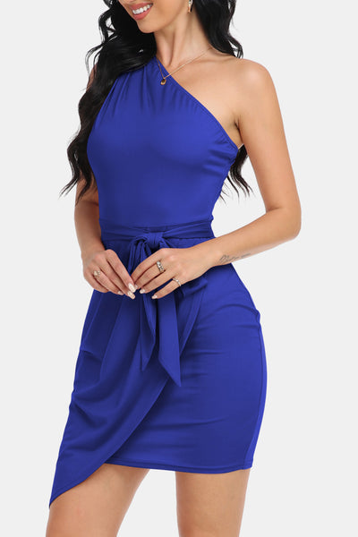 BEAUTIFUL I AM Tie Front One-Shoulder Sleeveless Dress