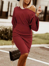 BEAUTIFUL I AM Round Neck Lantern Sleeve Dress