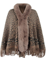 BEAUTIFUL I AM Leopard Fringe Hem Poncho