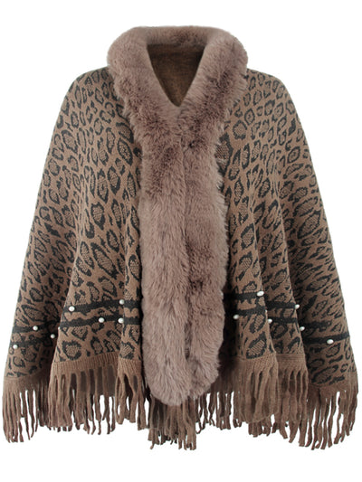 BEAUTIFUL I AM Leopard Fringe Hem Poncho