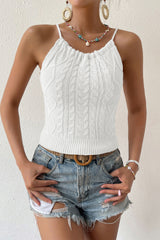 BEAUTIFUL I AM Round Neck Cable-Knit Sleeveless Knit Top Shirt