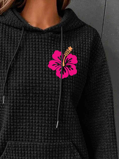 BEAUTIFUL I AM Full Size Flower Graphic Textured Hoodie with Pocket