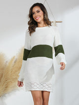 BEAUTIFUL I AM Contrast Openwork Long Sleeve Sweater Dress