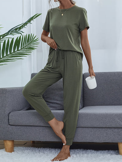 BEAUTIFUL I AM Round Neck Short Sleeve Top and Pants Set