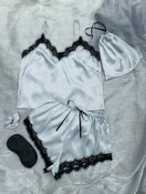 BEAUTIFUL I AM Lace Trim Cami, Shorts, Eye Mask, Scrunchie, and Bag Pajama Set Sleep Wear