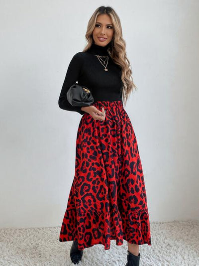 BEAUTIFUL I AM Printed Ruffle Hem Midi Skirt Dress